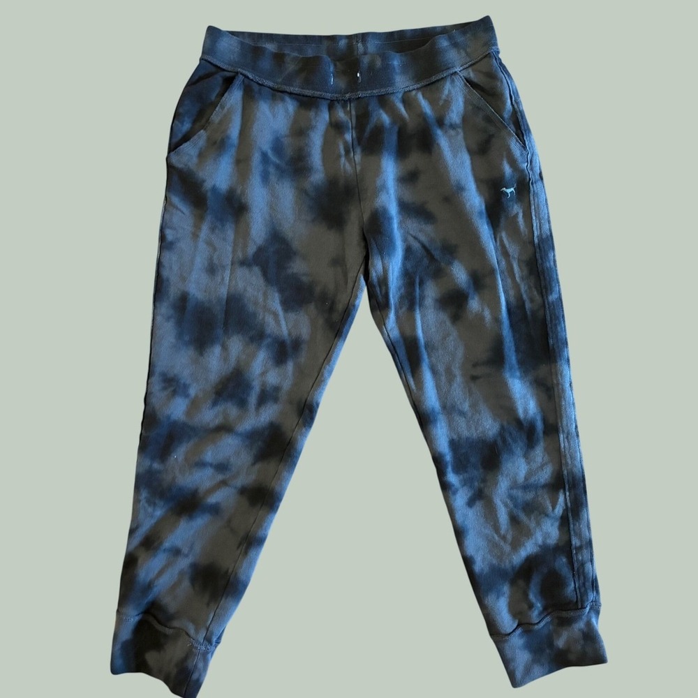 PINK Victorias Secret Tie Dye Joggers Blue Black Sweatpants Large L Loungewear